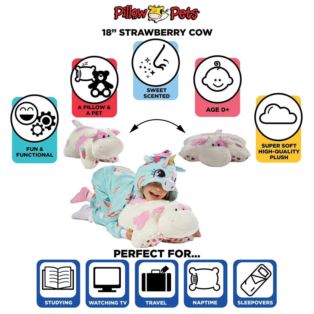 Original Sweet Scented Strawberry Cow Pillow Pet