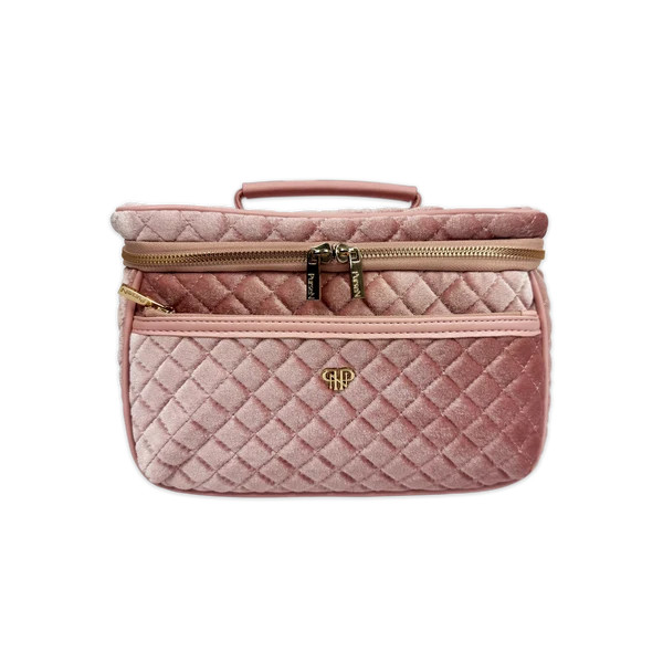 Train Case-Blush Velvet Quilted