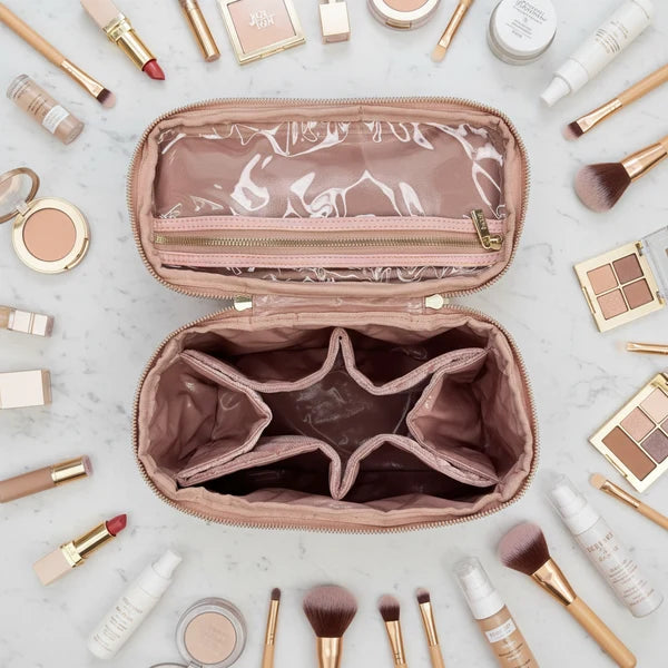 Train Case-Blush Velvet Quilted