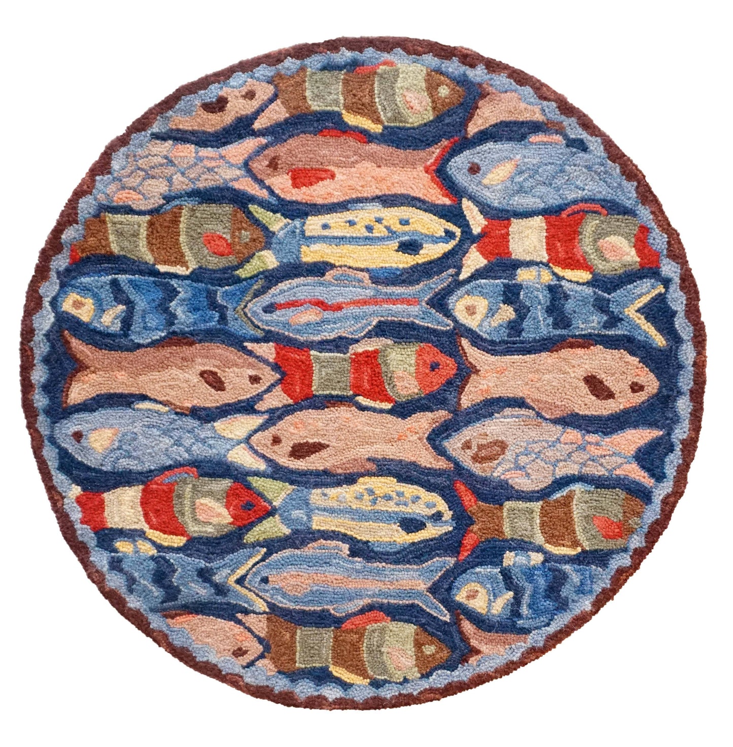 Swimming Fish Hooked Rug Wool 3' X 5'