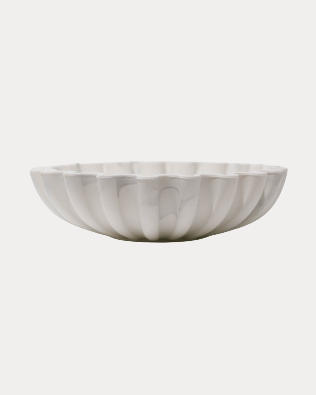 SCALLOPED RATTLE BOWL: White Marble