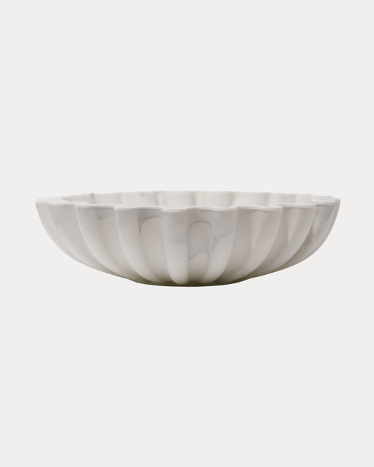 SCALLOPED RATTLE BOWL: White Marble