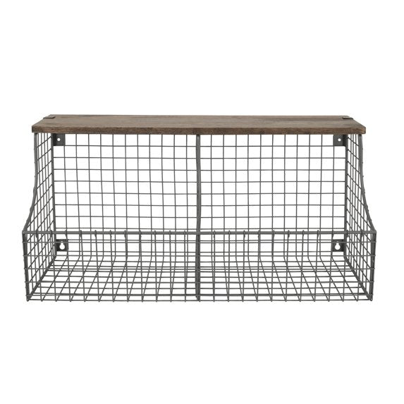 Wall Mount Double Storage Bin Wood Shelf