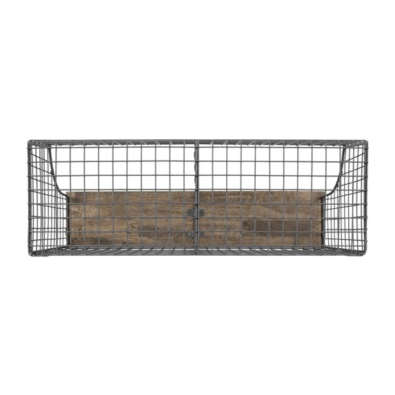 Wall Mount Double Storage Bin Wood Shelf