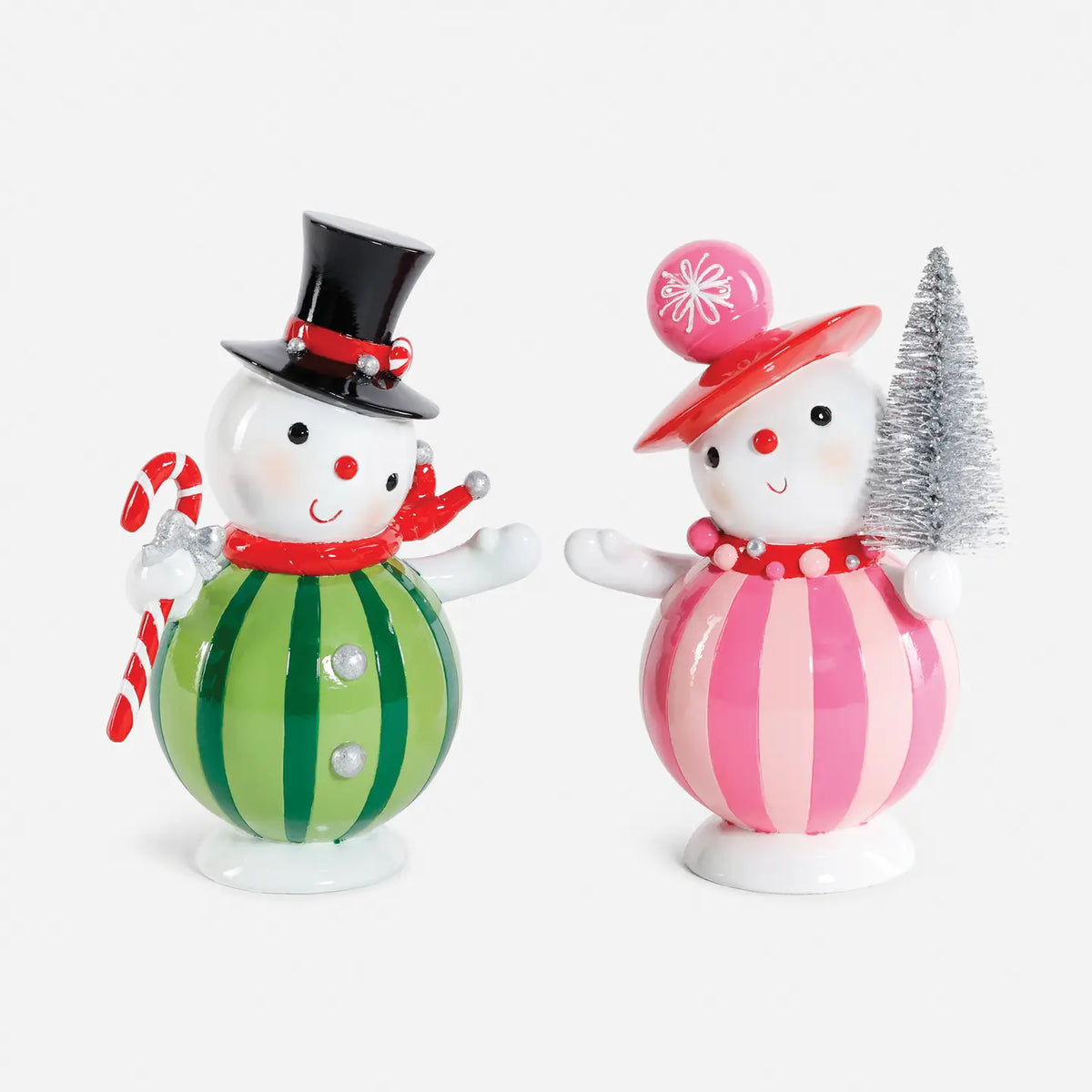 Jolly Striped Resin Snowman Figures