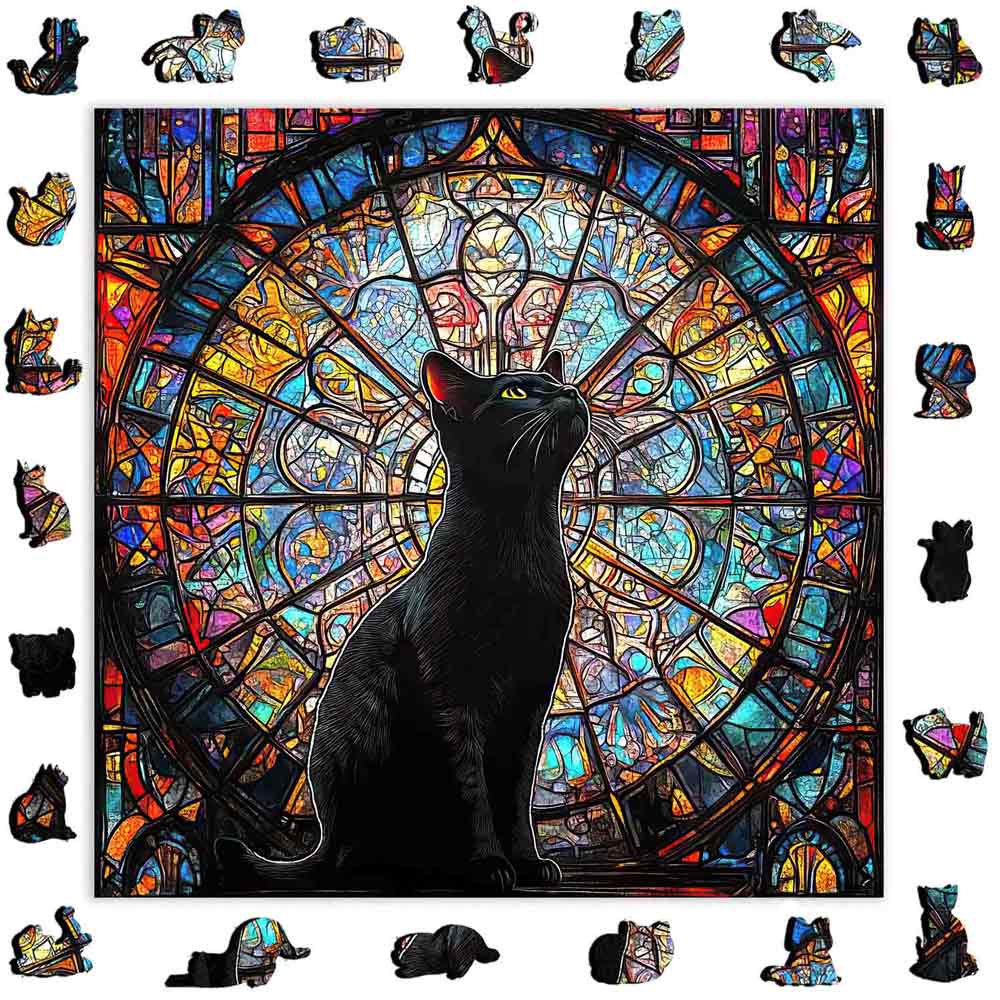Stained Glass Cat - Wooden Jigsaw  Puzzle