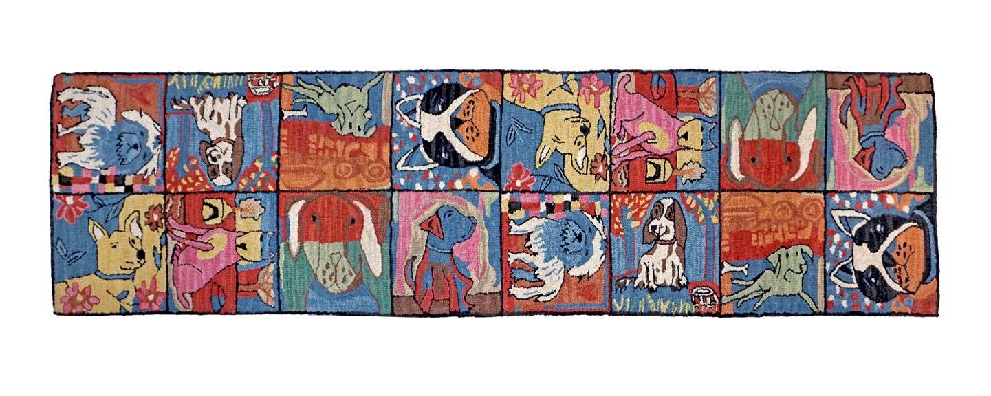 Bloomer Puppies Hooked Wool Rug 2' X 3'