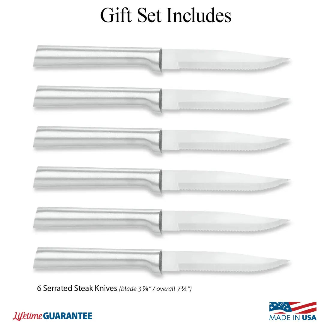 Six Serrated Steak Knives Gift Set | Silver Handle
