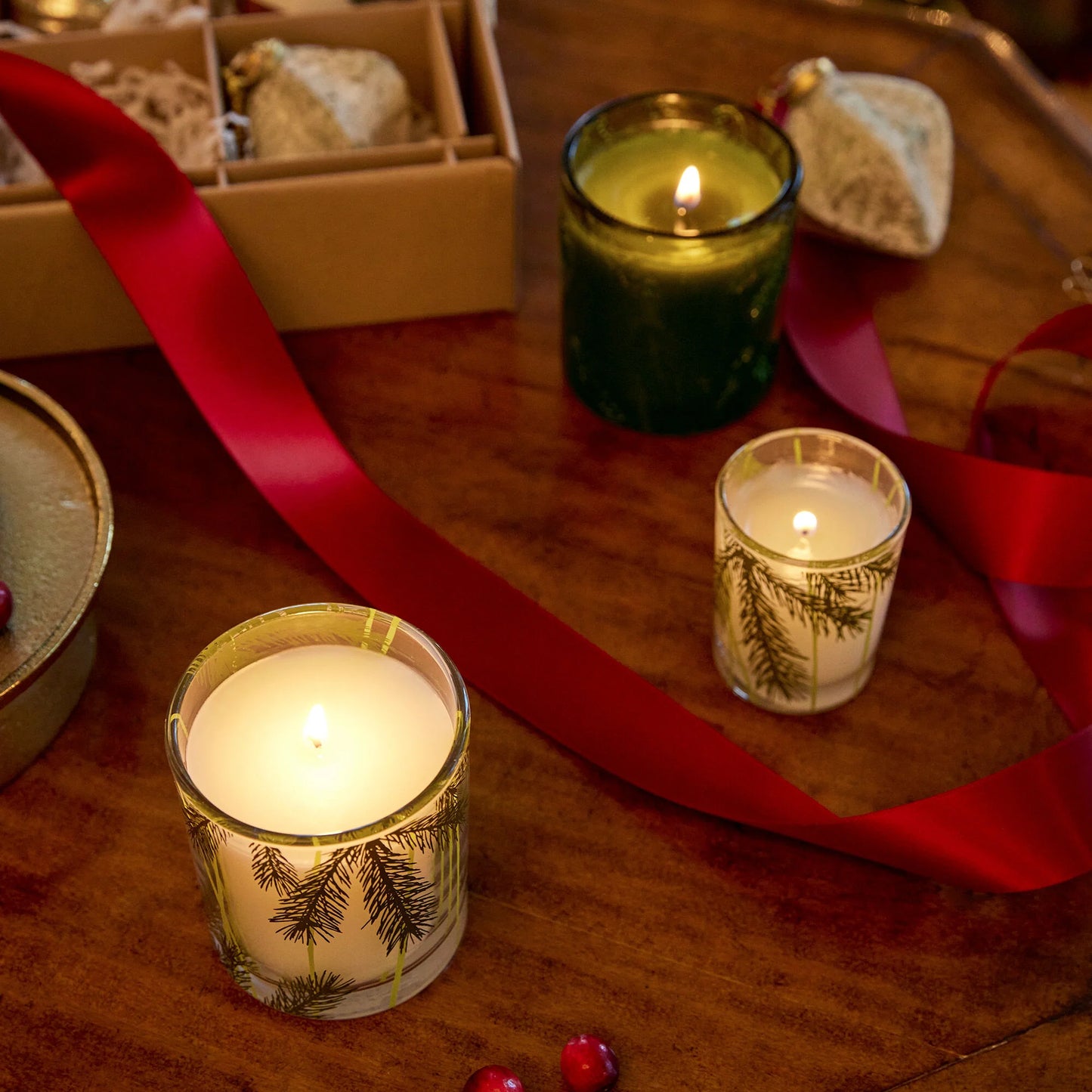 Frasier Fir Votive Candle, Pine Needle Design