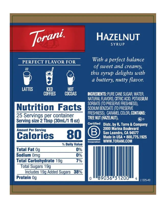 Torani | Classic Hazelnut 750ml