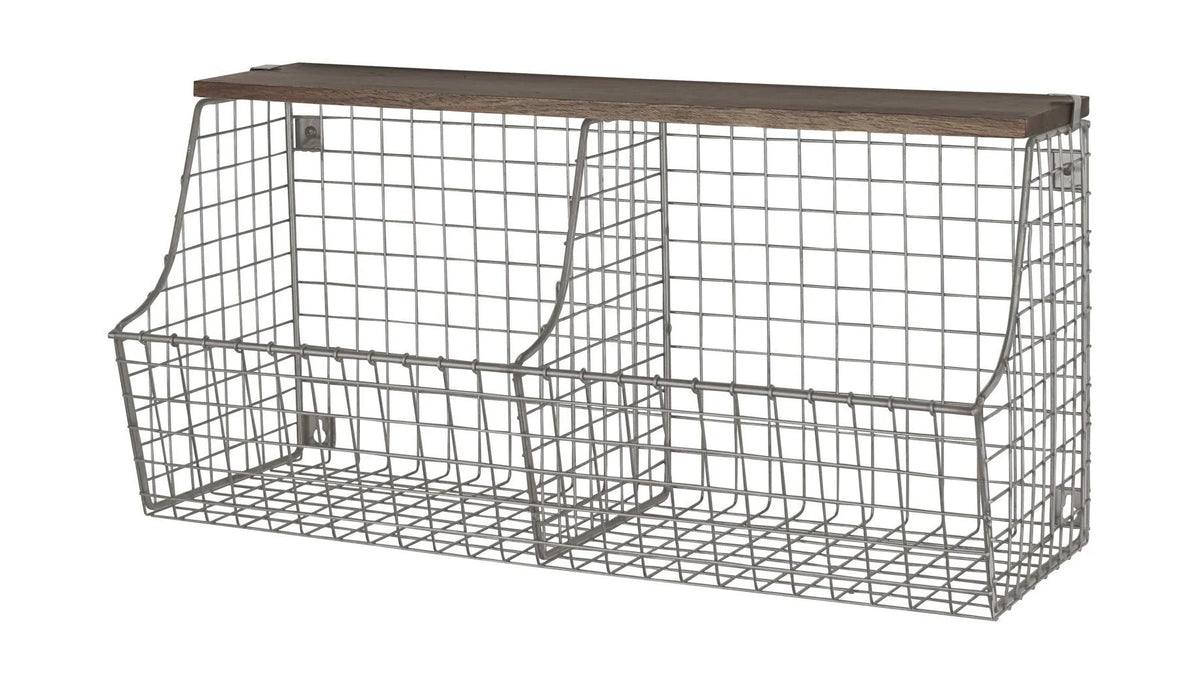 Wall Mount Double Storage Bin Wood Shelf