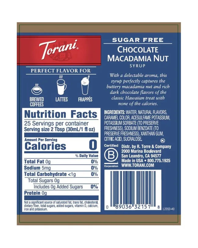 Torani | Chocolate Macadamia Nut Sugar Free 750ml