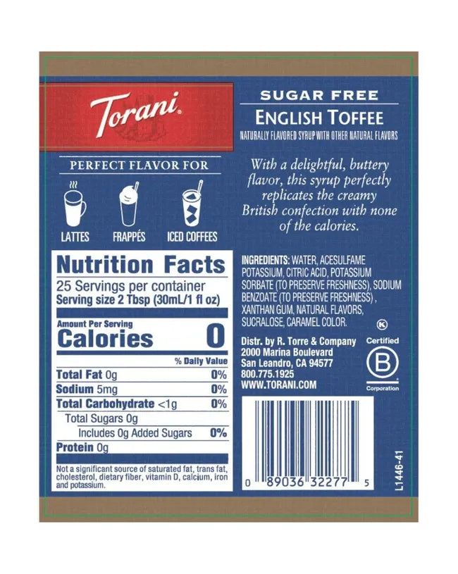 Torani | English Toffee Sugar Free 750ml