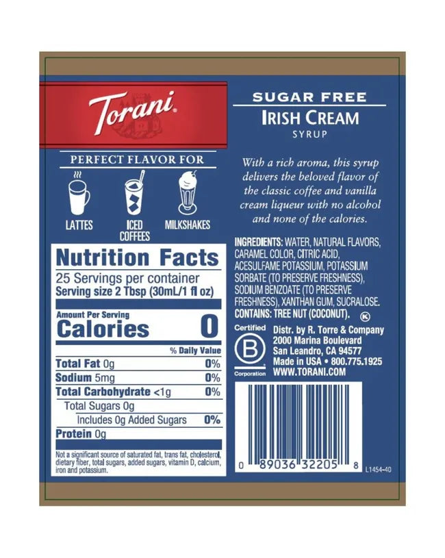 Torani | Irish Cream Sugar Free 750ml