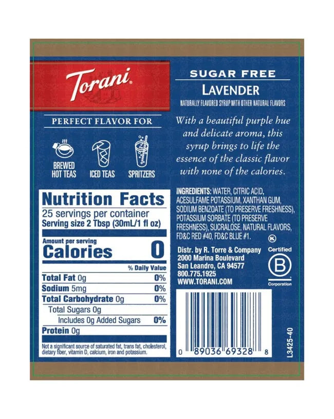 Torani |Lavender Sugar Free 750ml