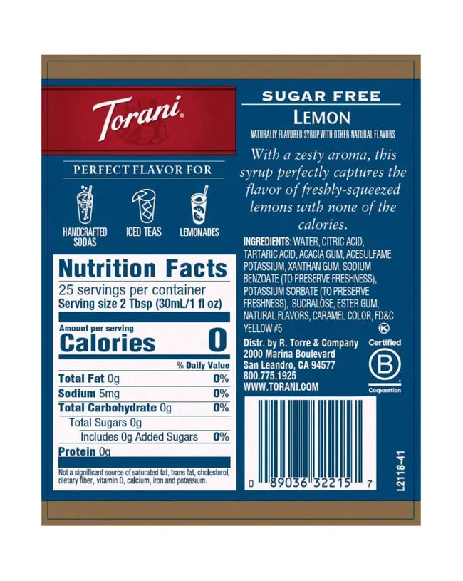 Torani | Lemon Sugar Free 750ml