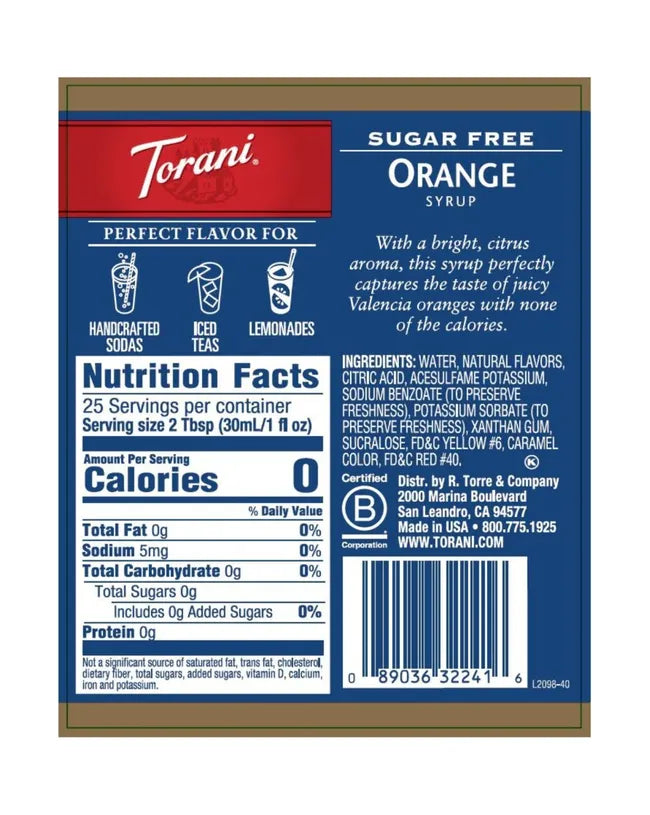 Torani | Orange Sugar Free 750ml