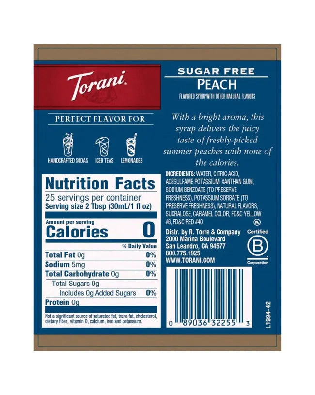 Torani | Peach Sugar Free 750ml