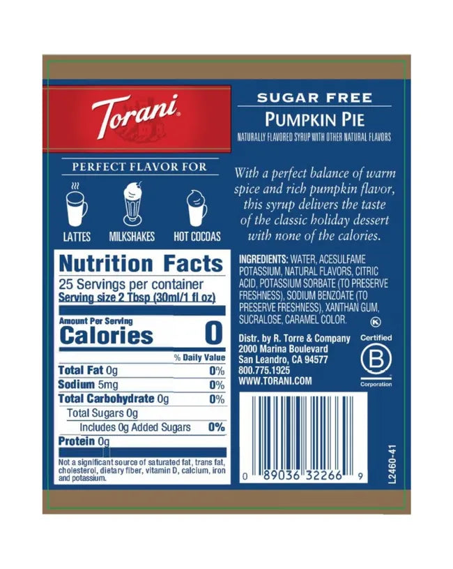 Torani | Pumpkin Pie Sugar Free 750ml