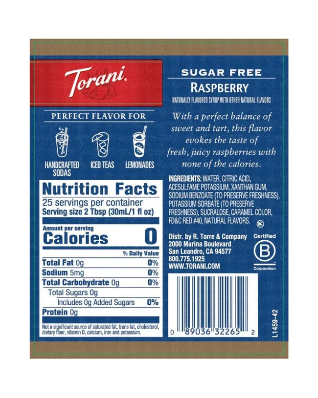 Torani | Raspberry Sugar Free 750ml