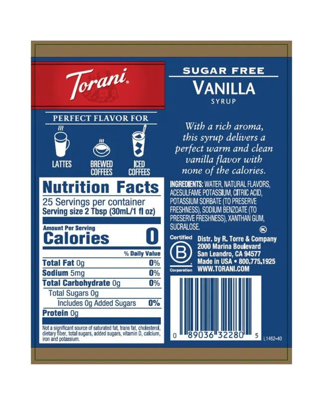 Torani | Vanilla Sugar Free 750ml