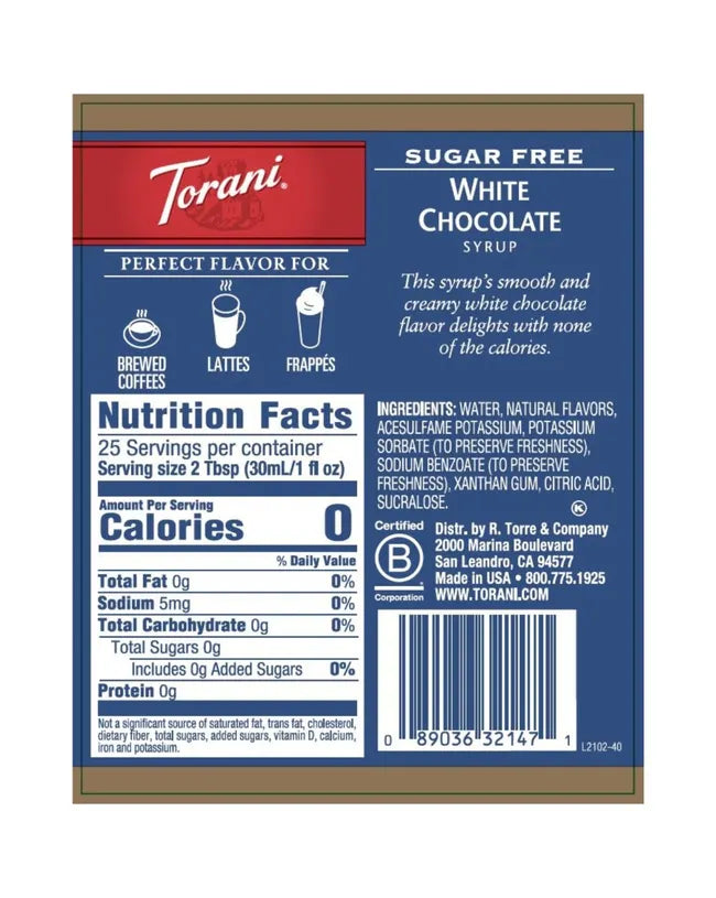 Torani | White Chocolate Sugar Free 750ml